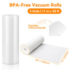 Wevac Vacuum Sealer Bags for Food 11x50 2 Rolls, Fit Food Saver Machines