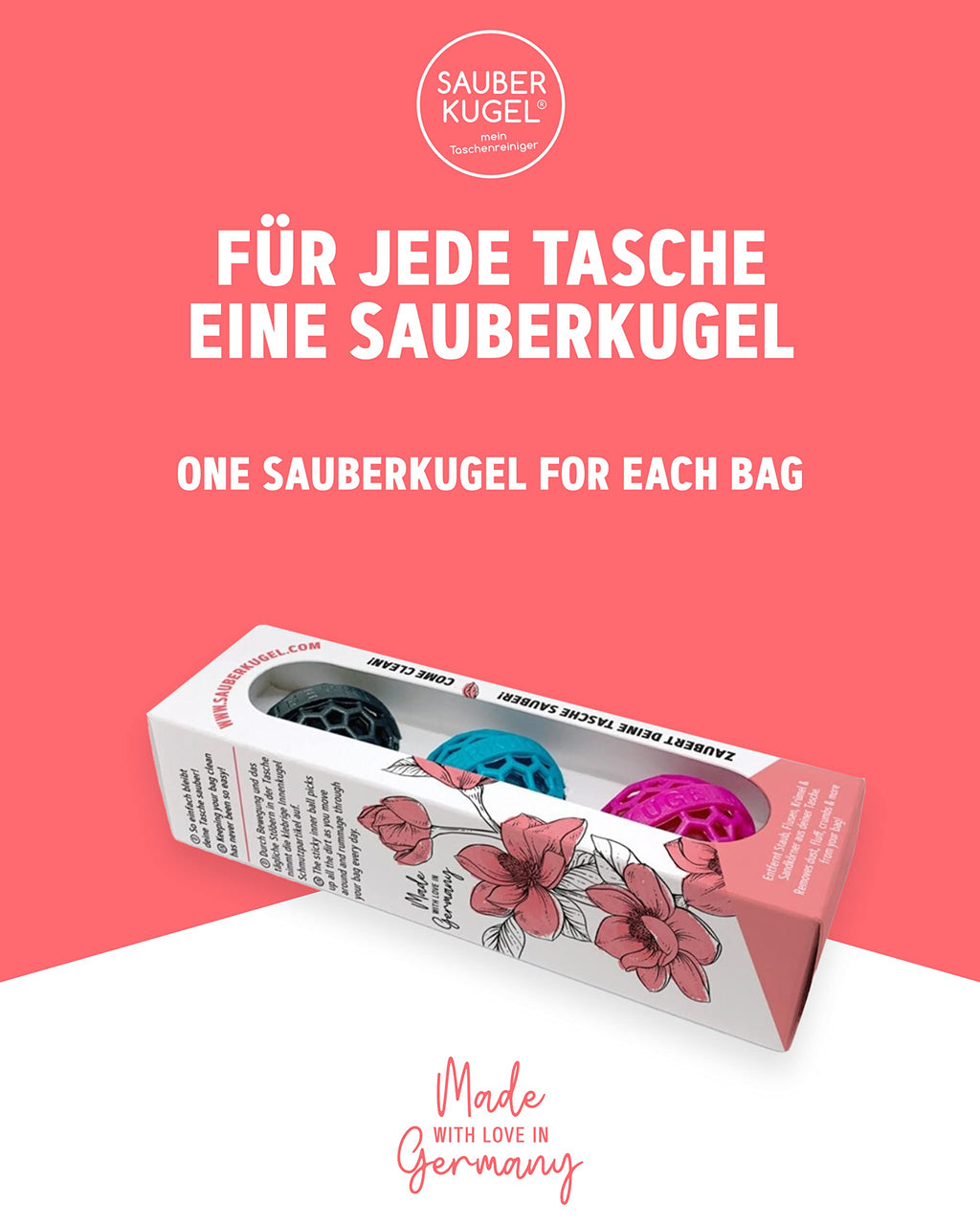 Sauberkugel - The Clean Ball - The clever way of cleaning purses, bags, backpacks and school bags (Springfield Collection)