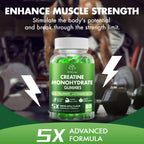 Creatine Monohydrate Gummies - 5g for Men & Women, 160 Count and Creatine Chewable Supplements for Muscle Gain, Muscle Strength, Green Apple Flaavor