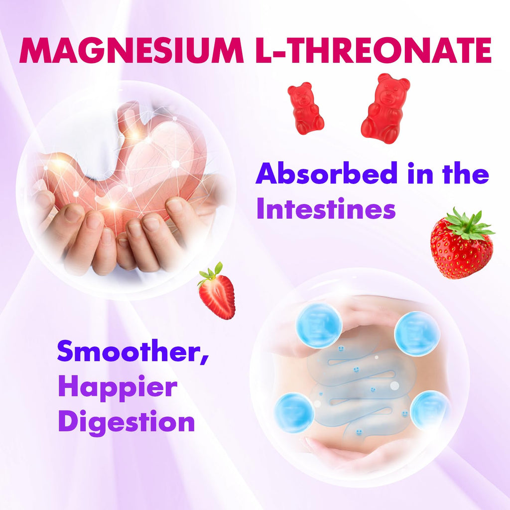 1000mg Magnesium L-Threonate Gummies for Kids & Adults - Muscle & Nervous System Support, Vegan, Sugar-Free Strawberry Flavor, 120 Gummies