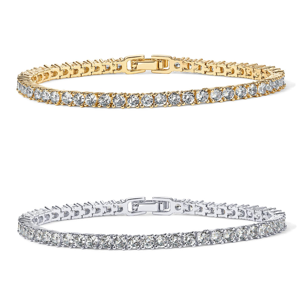 PAVOI CZ Tennis Bracelet for Women, 14K Gold Plated, Two Tone Gold, 7 In