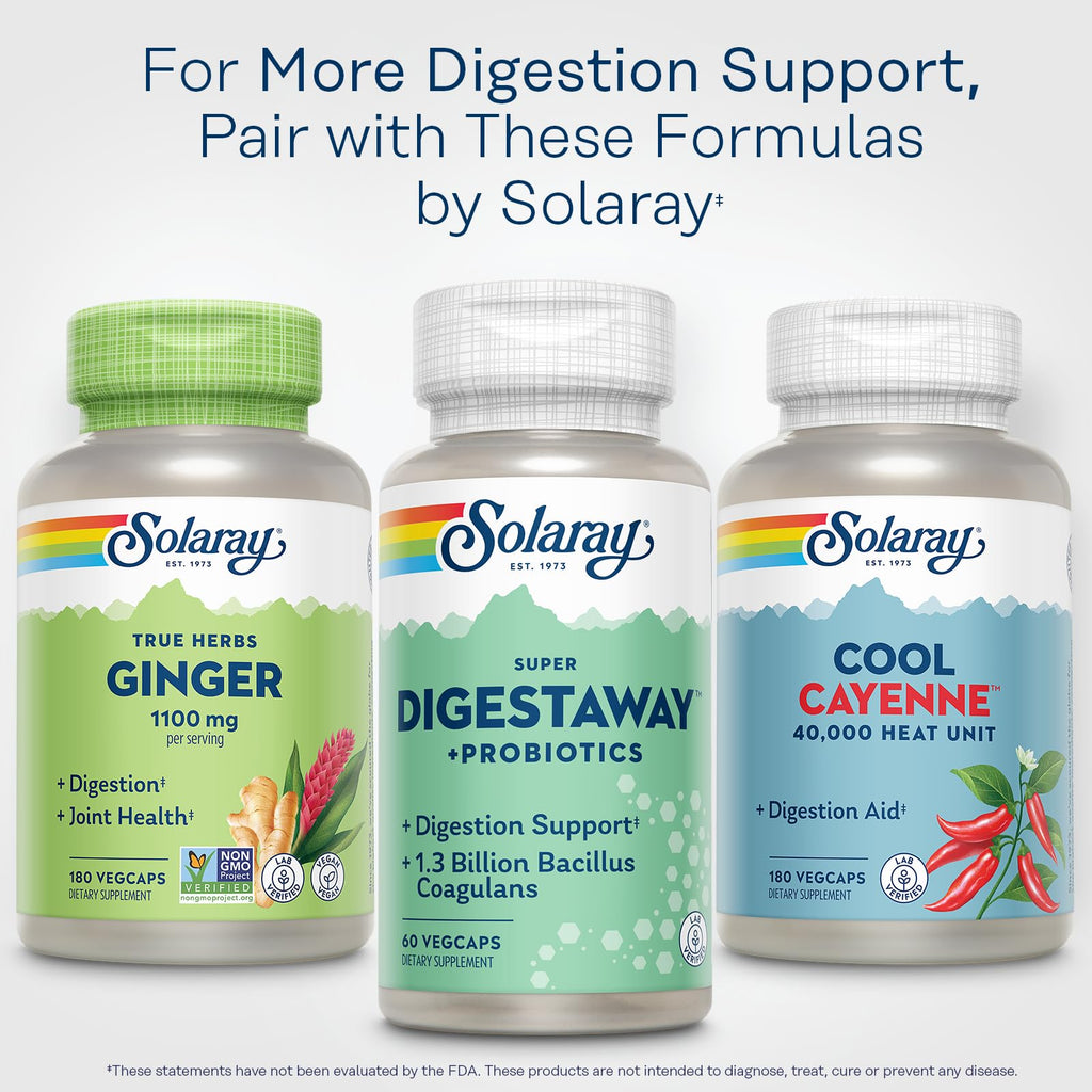 SOLARAY Super Digestaway Plus Probiotics, Digestive Enzymes with Probiotics for Women and Men, Digestion and Gut Health Support - with Pacreatin, Papaya, Bromelain, 60-Day Guarantee, 60 Servings