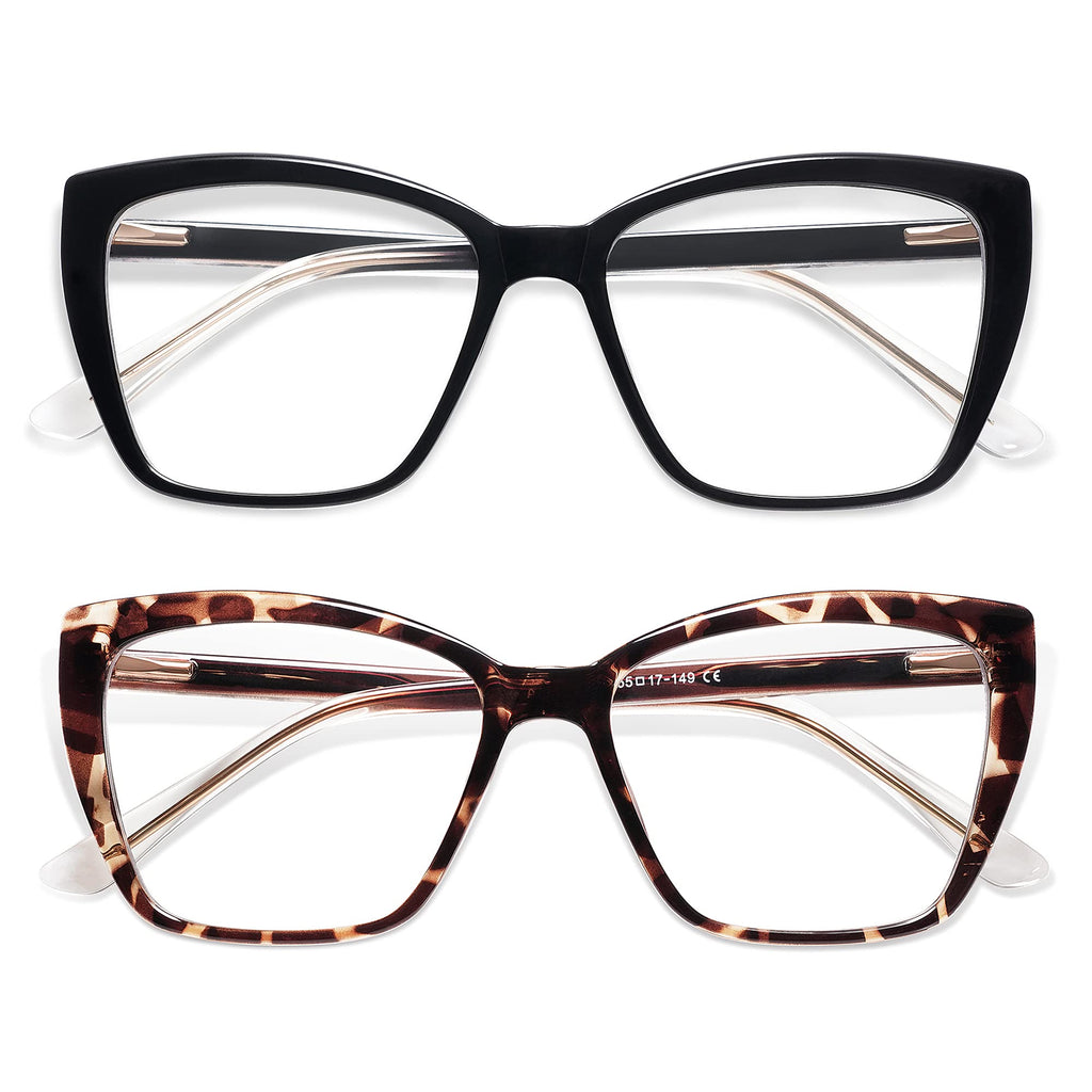 AMOMOMA Trendy TR90 Oversized Blue Light Reading Glasses Women,Stylish Square Cat Eye Glasses AM6031 C1+C6 0.0 x