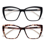 AMOMOMA Trendy TR90 Oversized Blue Light Reading Glasses Women,Stylish Square Cat Eye Glasses AM6031 C1+C6 0.0 x