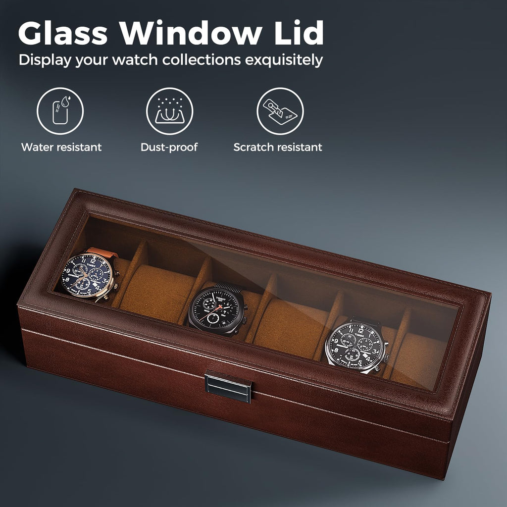 ProCase Watch Box, 6 Slot Mens Watch Display Case, Espresso