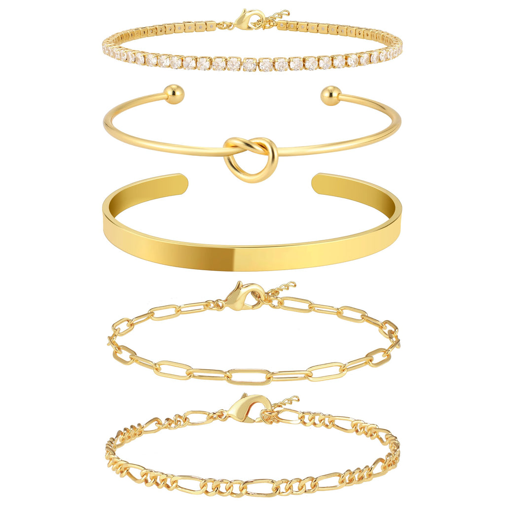 Dainty Non Tarnish Gold Bangle Cuff Tennis Bracelets for Women