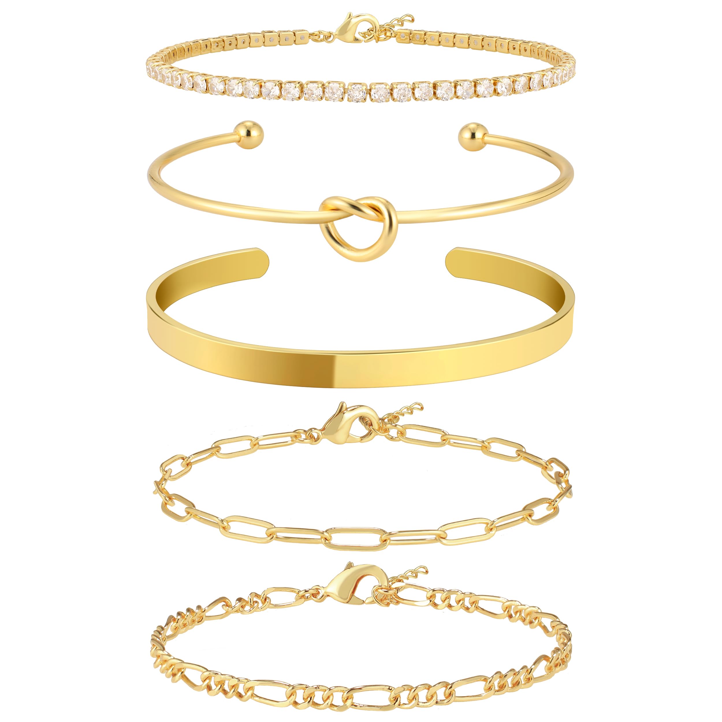 Dainty Non Tarnish Gold Bangle Cuff Tennis Bracelets for Women