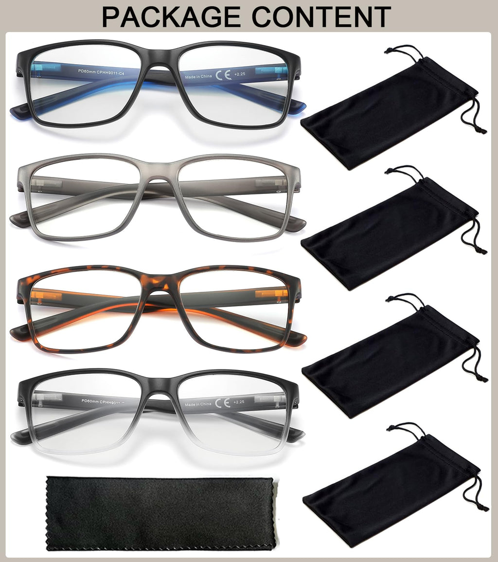 Blue Light Blocking Reading Glasses for Men 4-Pack Stylish Computer Readers with Spring Hinges,Anti Glare/Eye Strain Filter UV Ray Lightweight Reader Eyeglasses,+1.5 Magnification Strength