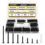 240PCS Wood Screws Assortment Kit, FIXLINK E-Coated Flat Head Screws Set