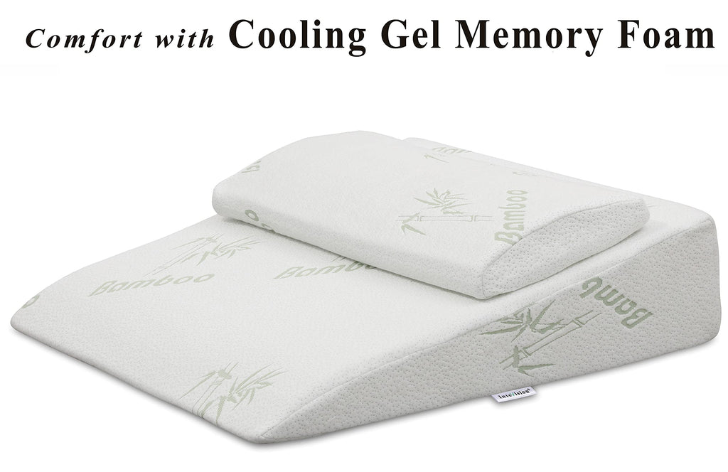 InteVision Extra Large Bed Wedge Pillow (33 x 30.5 x 7.5 inch) and Headrest Pillow in One Package - Help Relief from Acid Reflux, Post Surgery, Snoring - 2 inch Memory Foam Top
