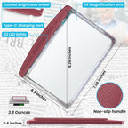 Shelepro Rechargeable 5X Magnifying Glass for Reading, Large Bright Full Page Magnifier with Light, Handheld LED Dimmable Lighted, Lightweight Book Magnifier for Reading Small Prints Seniors - Red
