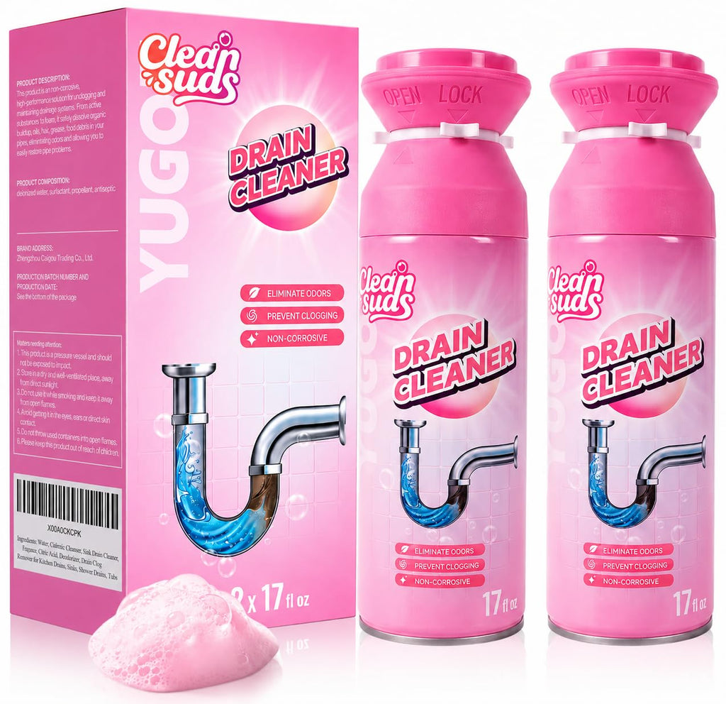Yugou Foaming Sink Drain Cleaner & Deodorizer, Drain Clog Remover (2pcs)