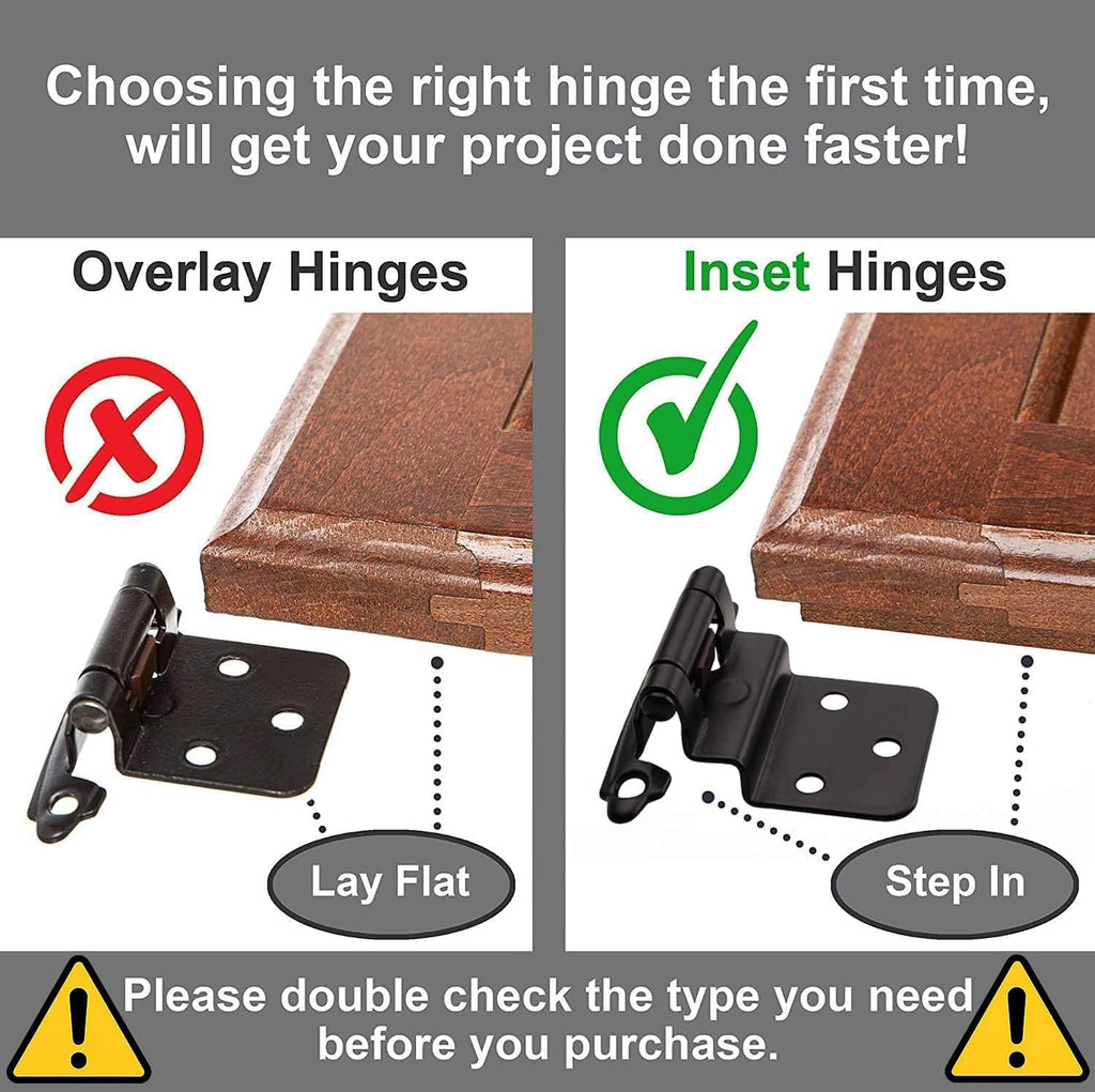 DecoBasics 3/8" Inset Cabinet Hinges Black (25 Pair -50 Pcs) Offset Self Closing Matte Black Cabinet Hinges for Kitchen Cabinets w/Bumpers & Upgraded Screws