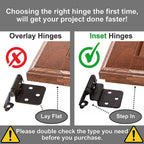 DecoBasics 3/8" Inset Cabinet Hinges Black (25 Pair -50 Pcs) Offset Self Closing Matte Black Cabinet Hinges for Kitchen Cabinets w/Bumpers & Upgraded Screws