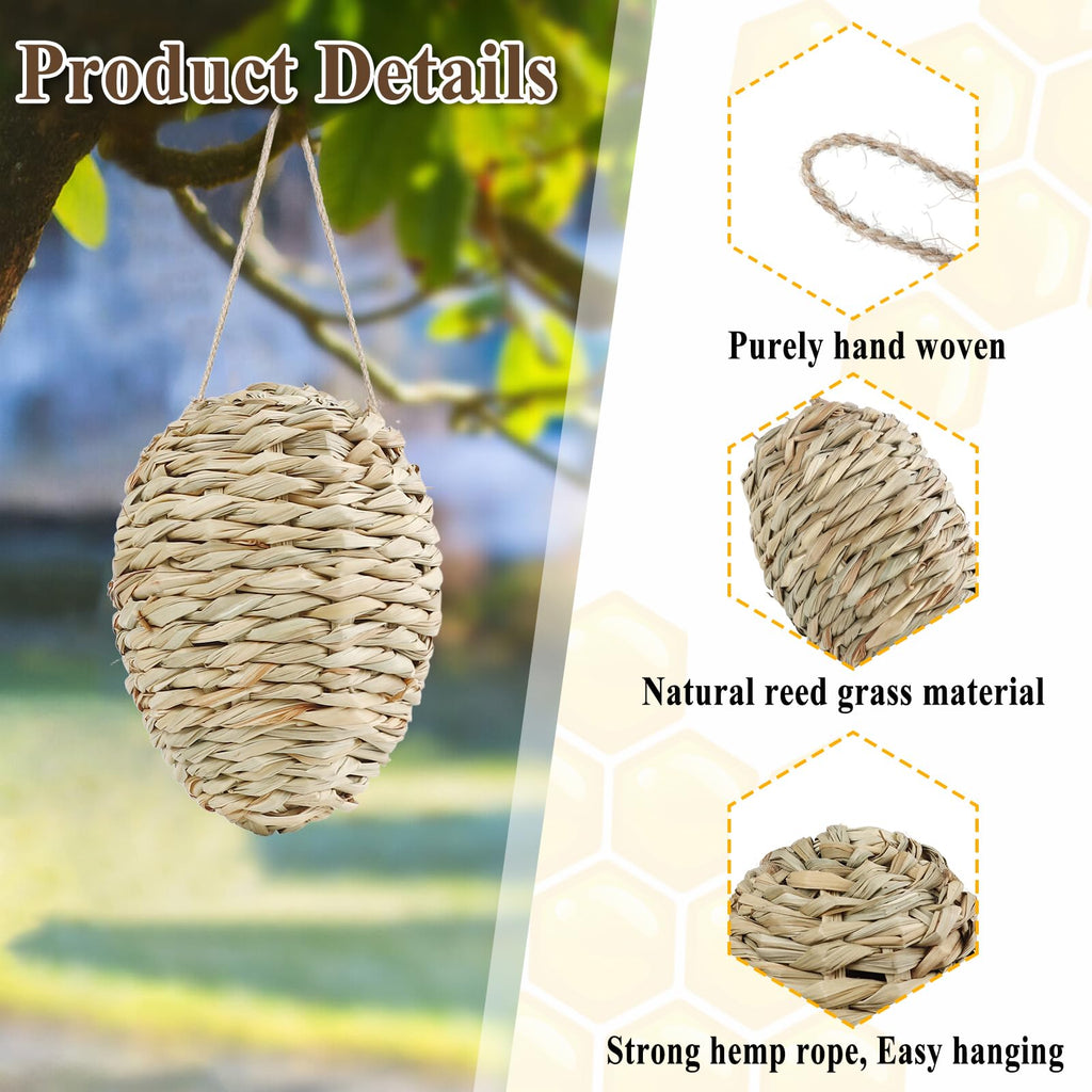 4 Pack Wasp Nest Decoy, Woven Reed Fake Wasp Nest for Outdoor Decor