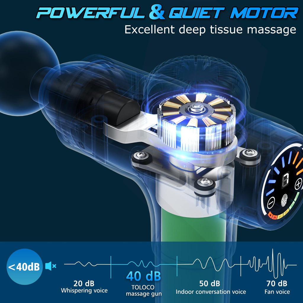 TOLOCO Massage Gun Deep Tissue, Percussion Massage Gun with 10 Replacement Heads, Super Quiet Portable Electric Massager for Athletes, Relax, Fathers Day Dad Gifts, Black