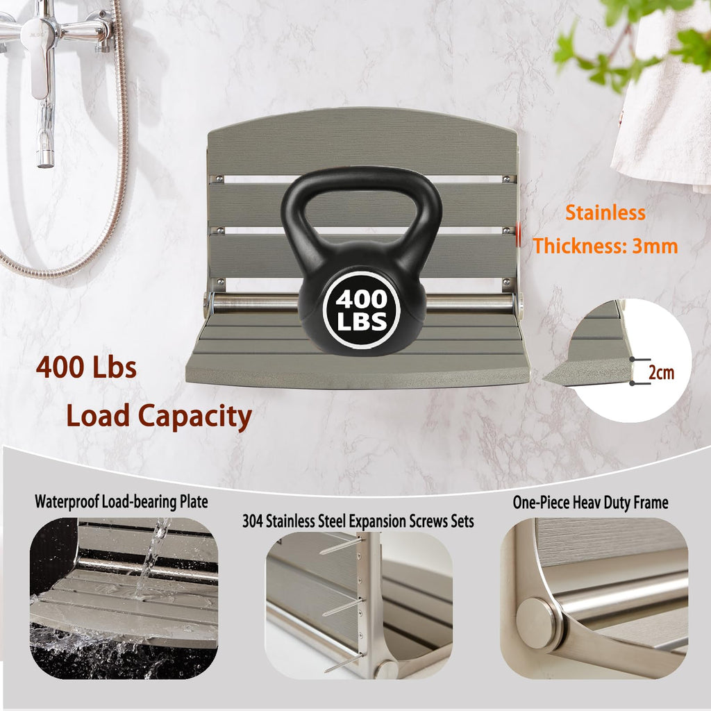 17.5" Folding Shower Seat Wall Mounted,Foldable Shower Bench,Fold Down Shower Seat,Folding Shower Seat Bench,Wall Mount Shower Seat Bench Chair (Grey)