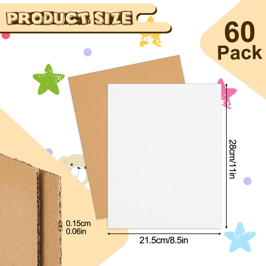 Henoyso 60 Pack 11 x 8.5 Inch Corrugated Cardboard Sheets Flat Cardboard Sheets Packaging Inserts Flat Square Inserts Squares Separators for Shipping Packing Mailing Crafts(White)