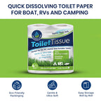 Freedom Living Septic Tank Safe Toilet Tissue for Campers and RVs Biodegradable Marine Toilet Paper for Boats, Fragrance-Free 2-Ply RV Toilet Paper (4 Rolls, 500 Sheets Each)