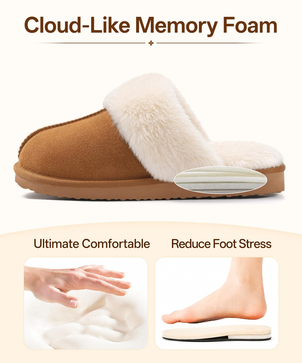 Litfun Fuzzy Slippers for Women Memory Foam Indoor House Shoes
