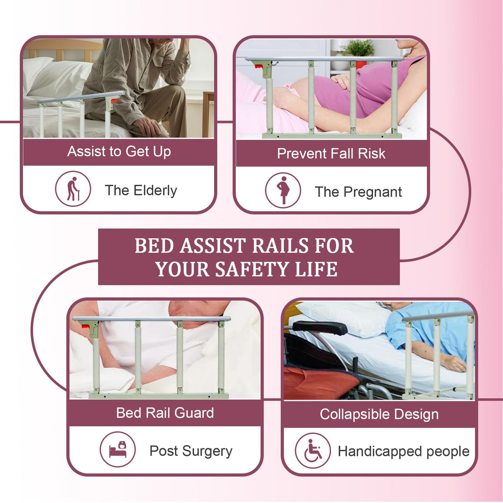JIKEXINGMENG 30″ Folding Bed Rail–Safety Bed Rails for Elderly Adults (Twin–King,Tool-Free) Supports300lbs|Non-SlipStrap&FoamBase|180°Fold-DownDesign|Height17–21″Adjustable|PaddedGrip&OrganizerPouch