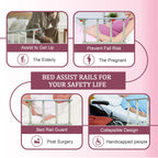JIKEXINGMENG 30″ Folding Bed Rail–Safety Bed Rails for Elderly Adults (Twin–King,Tool-Free) Supports300lbs|Non-SlipStrap&FoamBase|180°Fold-DownDesign|Height17–21″Adjustable|PaddedGrip&OrganizerPouch