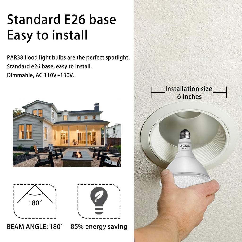 Gonhom Par38 led Flood Lights Outdoor Light Bulb,Dimmable 1800LM,20W Replace up to 200W,Outdoor Flood Light Bulbs for Backyard,Garage,Porch,Garden,2 Pack 5000K Daylight