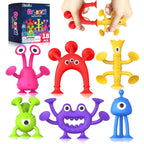 Suction Toy Toddler Bath Toys: No Hole Bath Toy for Boys Girls Gifts - 18PCS Sensory Fidget Toys for Kids - Baby Window Building Toy Gooide Bag Stuffers - Travel Toys Road Trip Essential