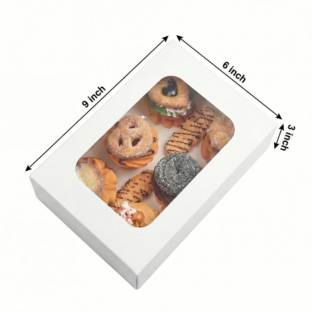 YEKTFS 24 Pack Cookie Boxes with Window, 9x6x3 Inch White Bakery Containers for Desserts, Candy, Muffins, Donuts, Chocolate Covered Strawberries & Gift Giving