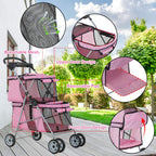 Dog Stroller Cat Pet Carriers for Small Medium Dogs Cats Travel Camping 4 Wheels Lightweight Folding Crate Stroller with Soft Pad (Pink)