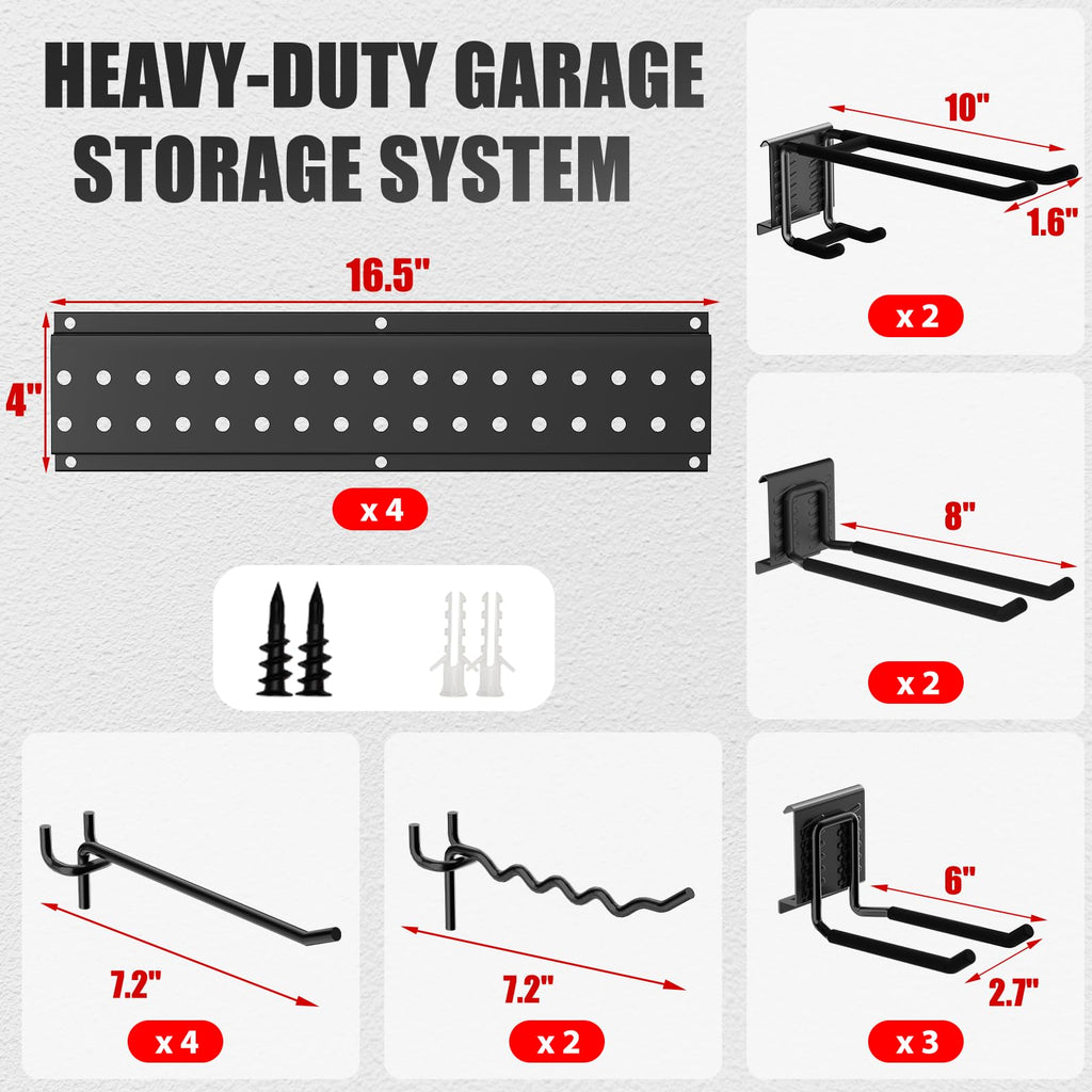 ZICANYCO Garage Tool Organizer Wall Mount 64 inches with 13 Adjustable Heavy-Duty Hooks, Garage Organization, Garden Tool Storage Rack, Yard, and Shed, Holds Up to 520 lbs