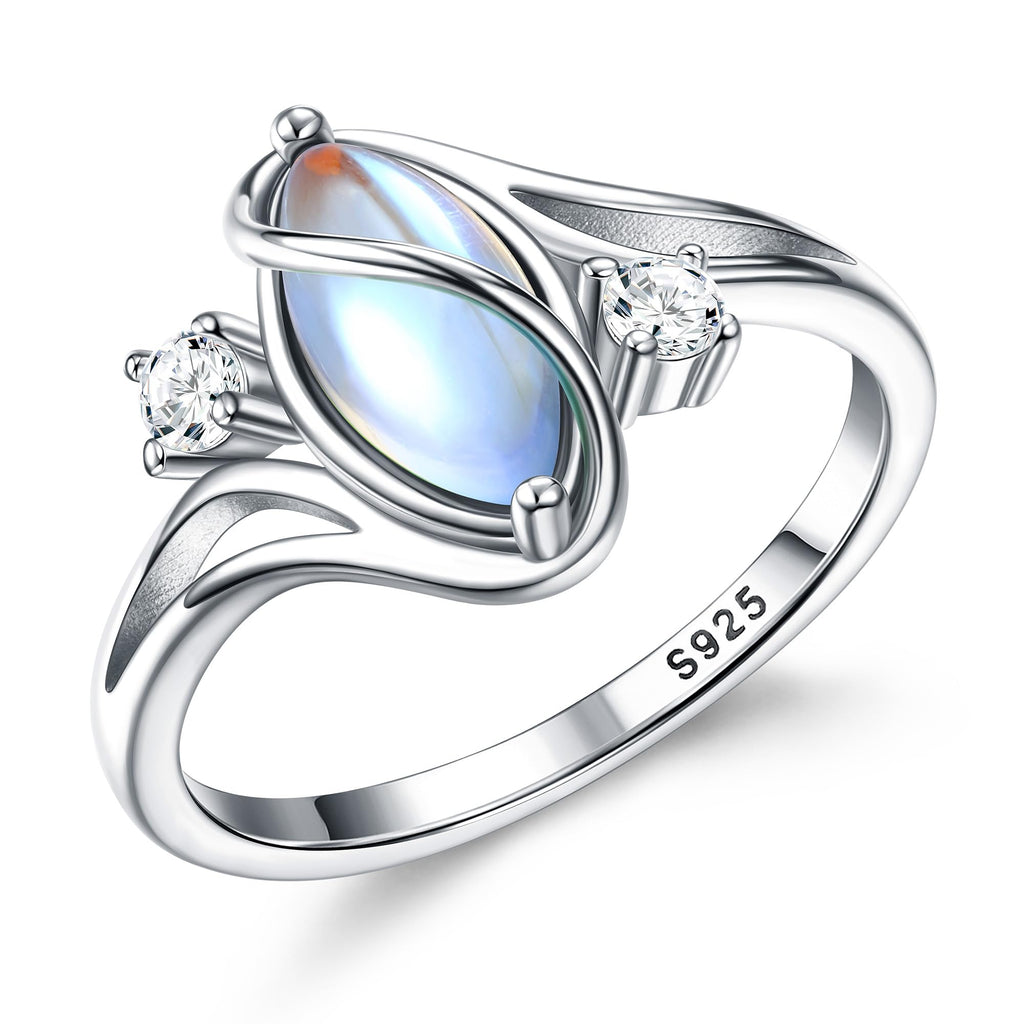 ADRAMATA 925 Sterling Silver Rings for Women Moonstone Ring Statement Size8