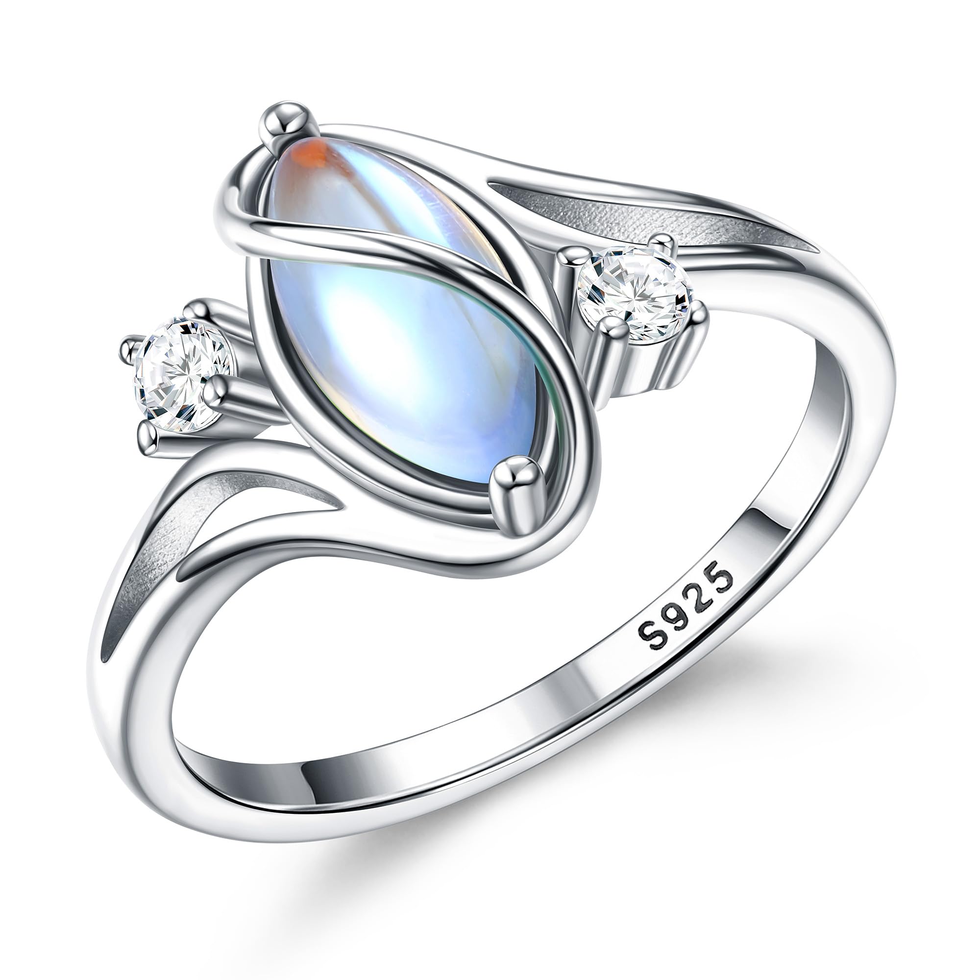 ADRAMATA 925 Sterling Silver Rings for Women Moonstone Ring Statement Size8