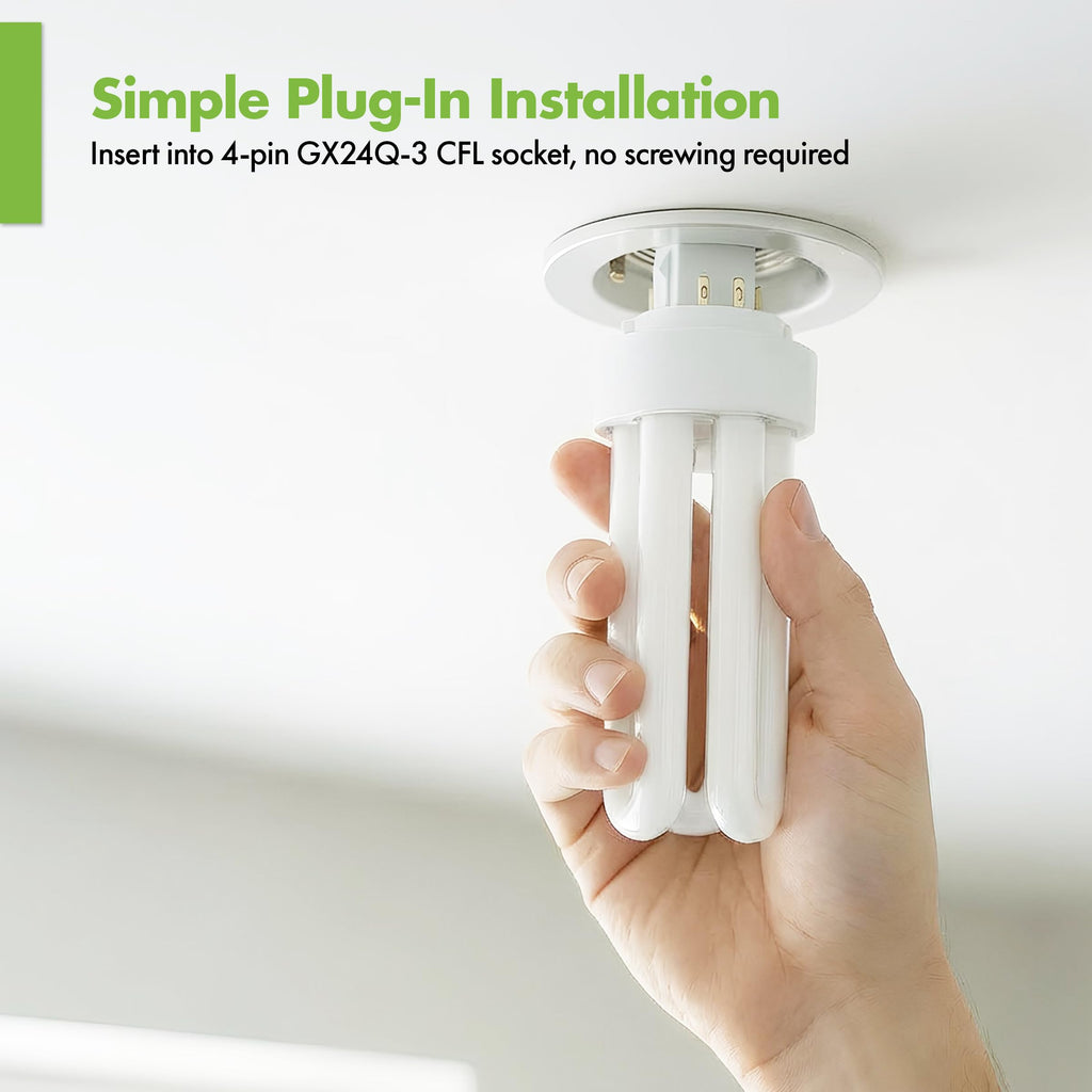 KOR (Pack of 4 26 Watt Triple Tube - GX24Q-3 (4 Pin) Base -3500K White - CFL Light Bulb - Philips 268243 PL-T 26W/35/4P/ALTO - GE 97616 F26TBX/835/A/ECO