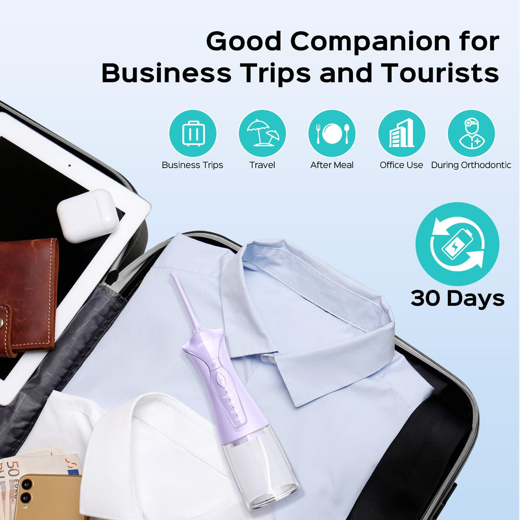 COSLUS Water Dental Flosser Pick for Teeth C30(FC5360): 4 Modes Cordless 300ML Larger Tank Portable Water Teeth Cleaner Picks IPX7 Waterproof Flossing Machine for Home Travel Purple