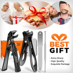 Toenail Clippers for Thick Toenails for Seniors, Angled Head Long Handled Toe Nail Clippers for Men with Wide Jaw Opening, Heavy Duty Large Finger Nail Clippers Adult Cutter with Catcher, Black