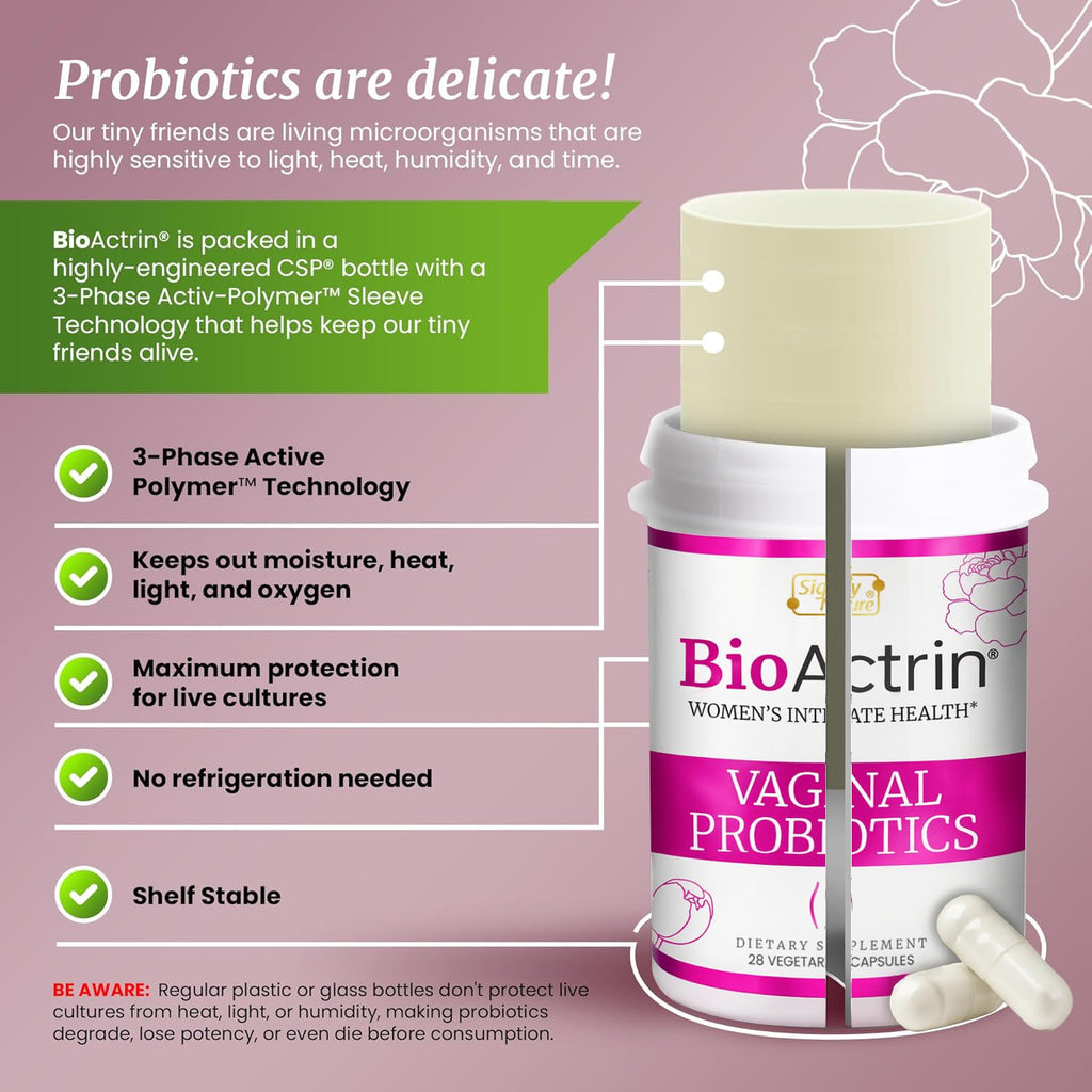 SIGNIFY NATURE Bioactrin Vaginal Probiotics for Women - Bacterial Vaginosis & Yeast Infection Treatment - BV Probiotic - pH Vaginitis Support-28 Pills