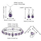 BriLove Wedding Jewelry Set for Women Bride Bridesmaid, Gorgeous Cubic Zirconia Teardrop Necklace Earrings Bracelet Adjustable Ring Set Gift for Birthday/Anniversary Purple Silver-Tone