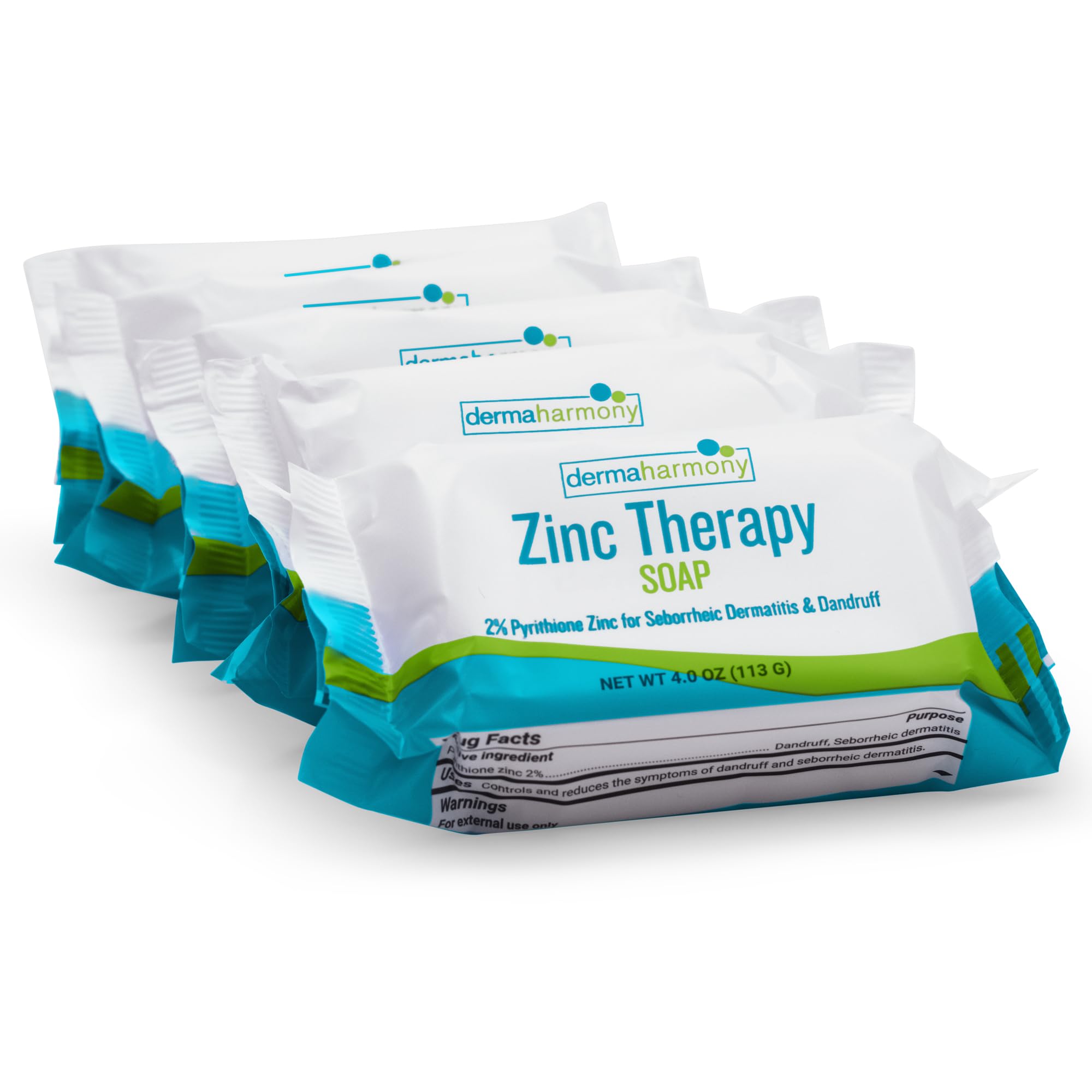 Dermaharmony Set of 5 2% Pyrithione Zinc (ZnP) Bar Soap 4 oz - Crafted for Those with Skin Conditions - Seborrheic Dermatitis, Dandruff, etc.