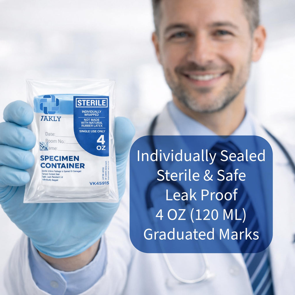 Sterile Specimen Cups with Lids 4oz Clear Urine Collection Cup with Leak Proof Screw On Covers - Individually Bagged 3 inch Specimens Jars – for Safe Pee, Stool, Semen Sample Testing (600)