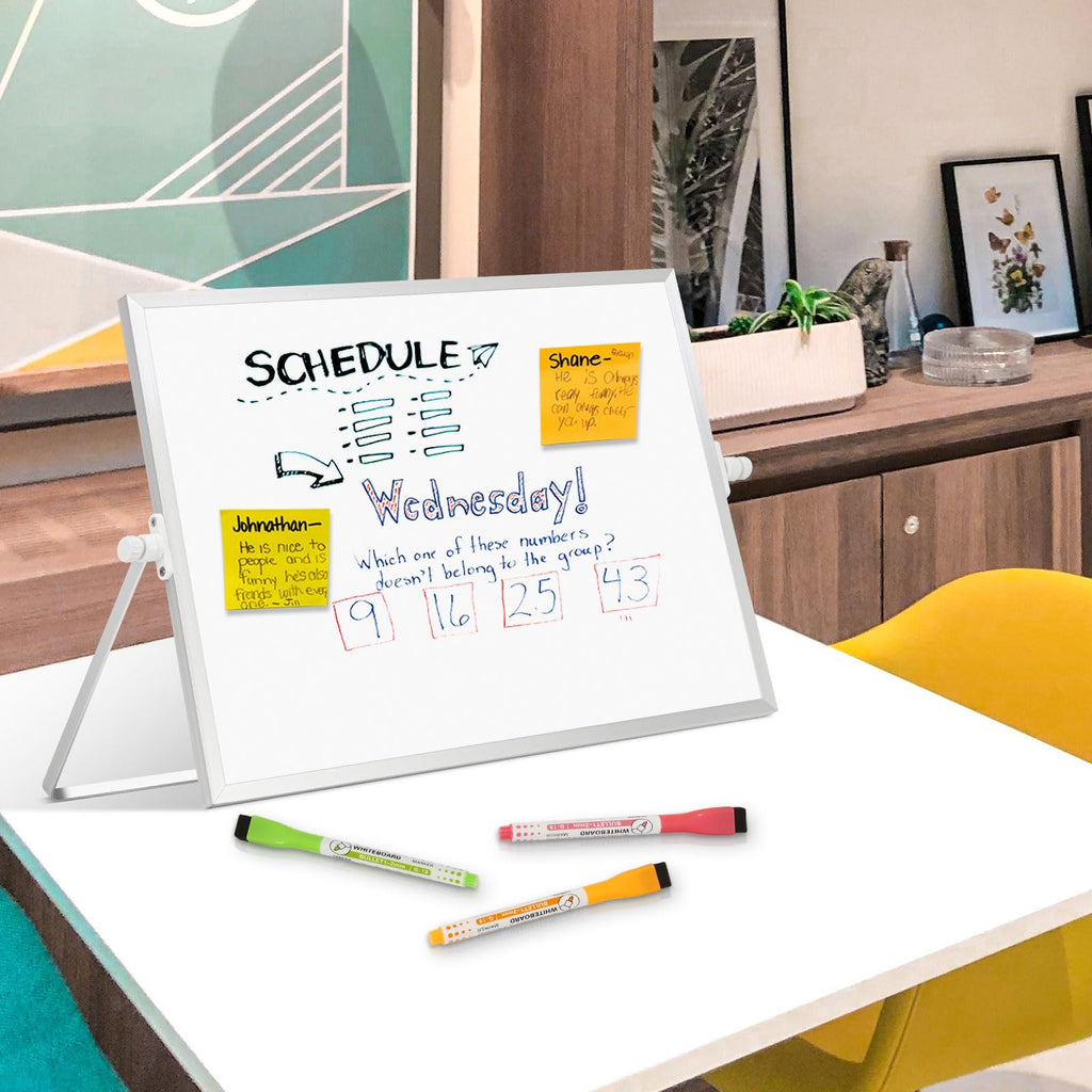 AMUSIGHT Double-Sided Magnetic White Board with Stand, 16" x 12"