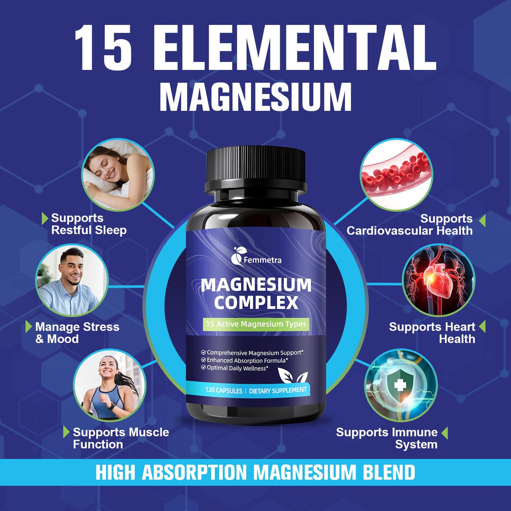 Magnesium Complex for Women Men 1350mg 15 in 1 Pure Magnesium Supplement with Magnesium Glycinate Citrate Malate Taurate Oxide Magnesio, for Muscle, Heart, Relaxation & Nerve Support, Vegan 60 Days