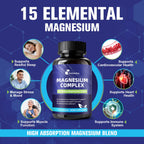 Magnesium Complex for Women Men 1350mg 15 in 1 Pure Magnesium Supplement with Magnesium Glycinate Citrate Malate Taurate Oxide Magnesio, for Muscle, Heart, Relaxation & Nerve Support, Vegan 60 Days