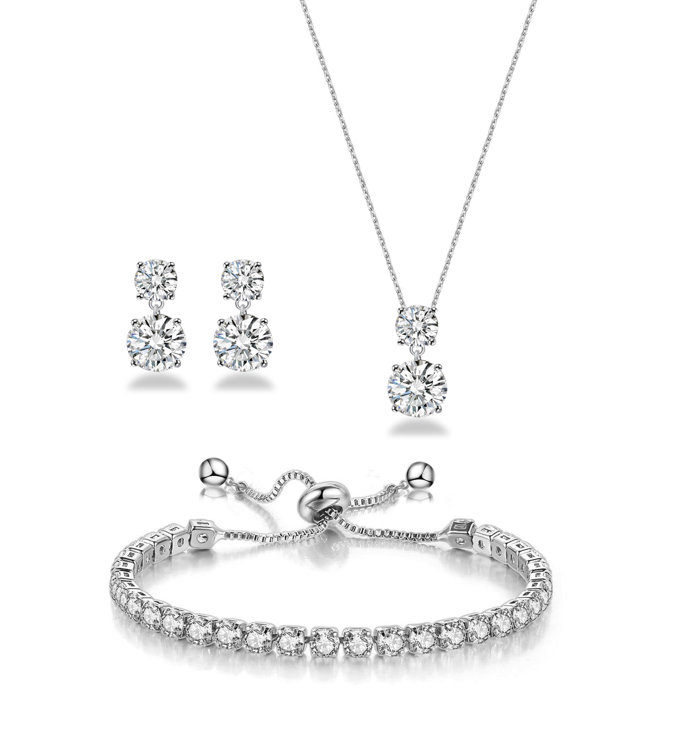 3-Piece Cubic Zirconia Wedding Jewelry Set for Women Bride Bridesmaid Gift