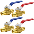 4pcs PEX Ball Valves, 3/4" PEX Brass Full Port Shut Off Ball Valve, Full Port Shut-off Ball Valve, Quarter Turn HOT (RED) COLD (BLUE) of Water Stop Shut off