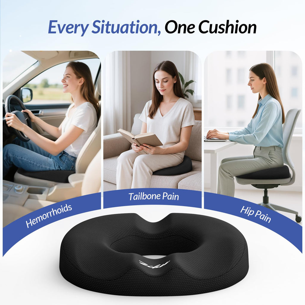 ZIKEE Dual U-Shaped Donut Pillow for Tailbone Pain, Hemorrhoid Pillow for Sitting with Pressure Relief Hole & Slope Design, Donut Seat Cushion for Coccyx, Postpartum & Post Surgery Sitting Relief