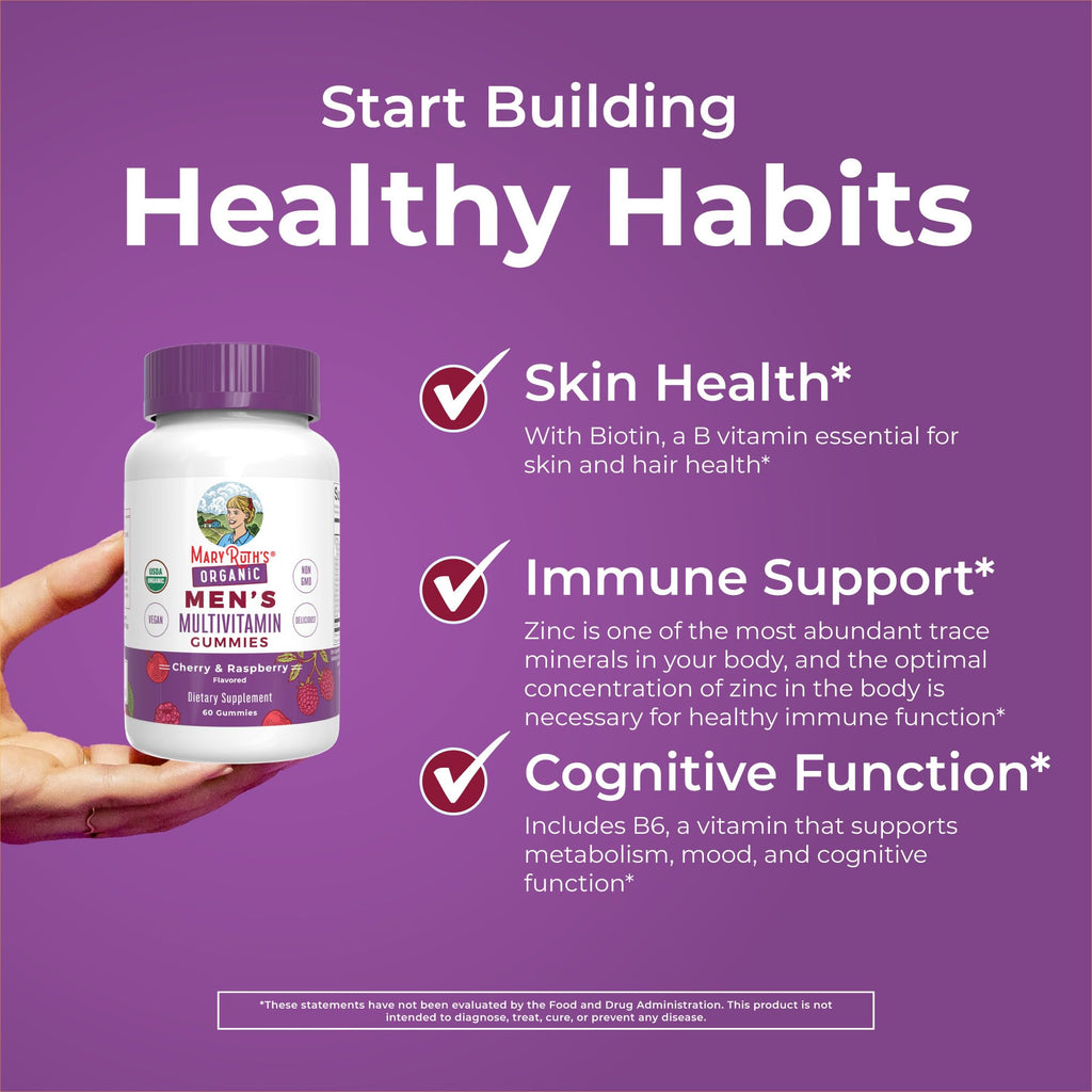 MaryRuth Organics Mens Vitamin Gummy | USDA | Vegan | Daily Multivitamins for Immune Support | Non-GMO | Gluten Free | 60 Count