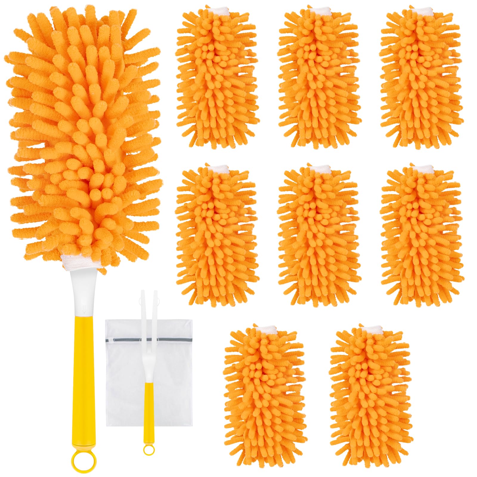 Nicemiya 8 Pack Reusable Duster Refills Compatible with Swiffer Hand Duster, Washable Microfiber 360 Heavy Duty Dusters Refills for Dusting Cleaning(Include 1 Handle & Laundry Bag)