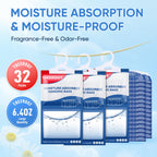 32 Pack Moisture Absorbers for Closet, 6.4OZ Hanging Closet Dehumidifier Bags, Hanging Humidity Absorber in Wardrobes, Kitchens and Bathrooms, Fragrance Free Portable Moisture bags