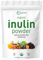 Micro Ingredients Organic Inulin FOS Fiber Powder, 2.2 lbs | Quick Water-Soluble Prebiotic | Natural Fiber for Smoothies & Drinks | Vegan Friendly, Dissolves Clear
